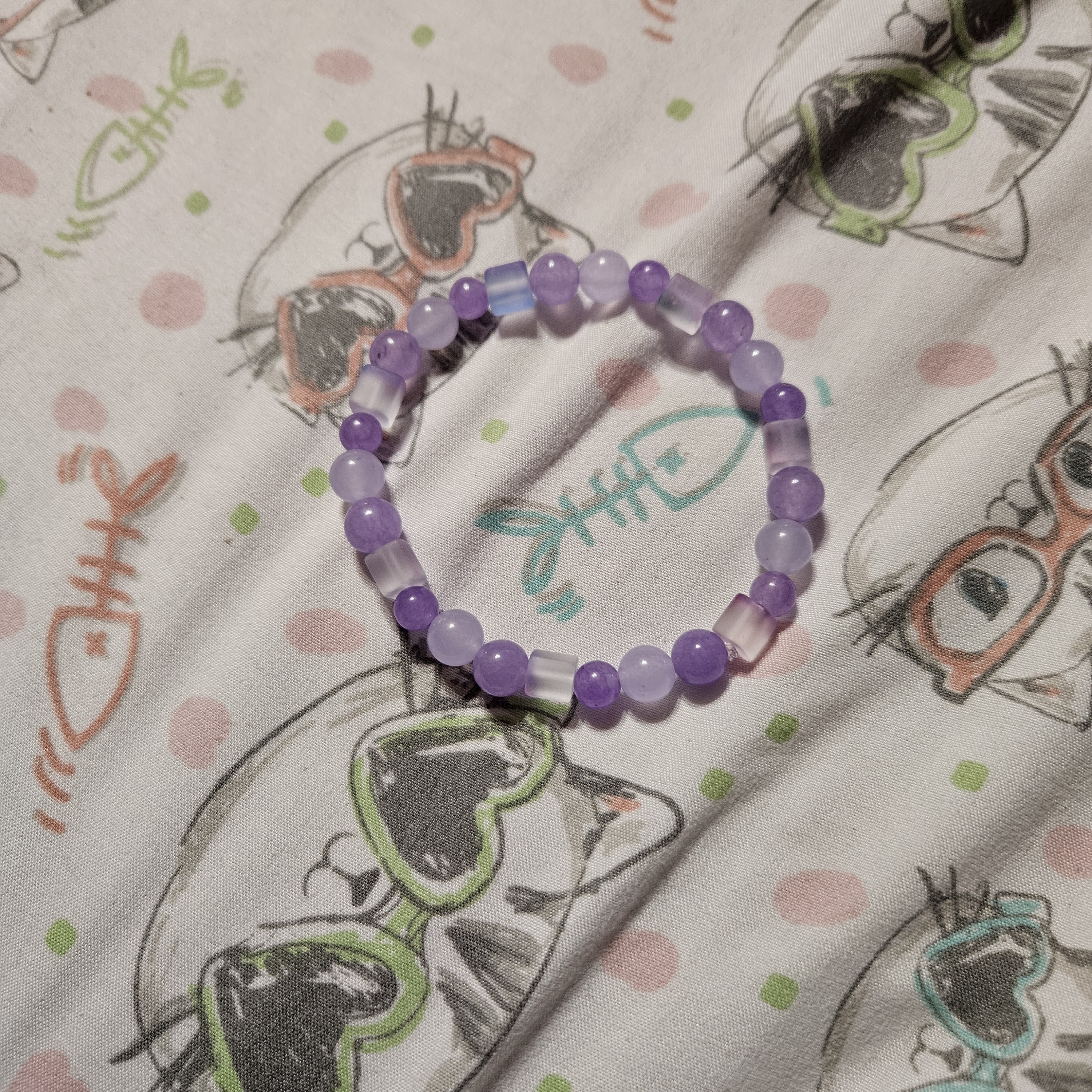 Handmade Light Puple And Blue Beaded Bracelet
